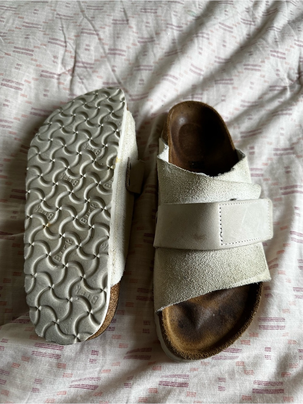 Birkenstocks Neutral Suede Slide Sandals - Light Beige